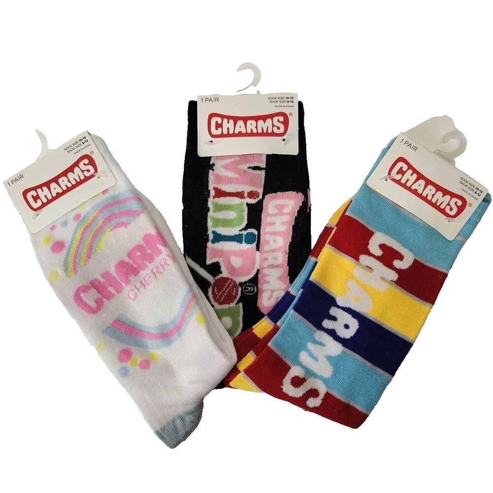 Charms Lollipop 3-pair Candy Food Novelty Mens Adult Size 6-12 Crew Socks NWT